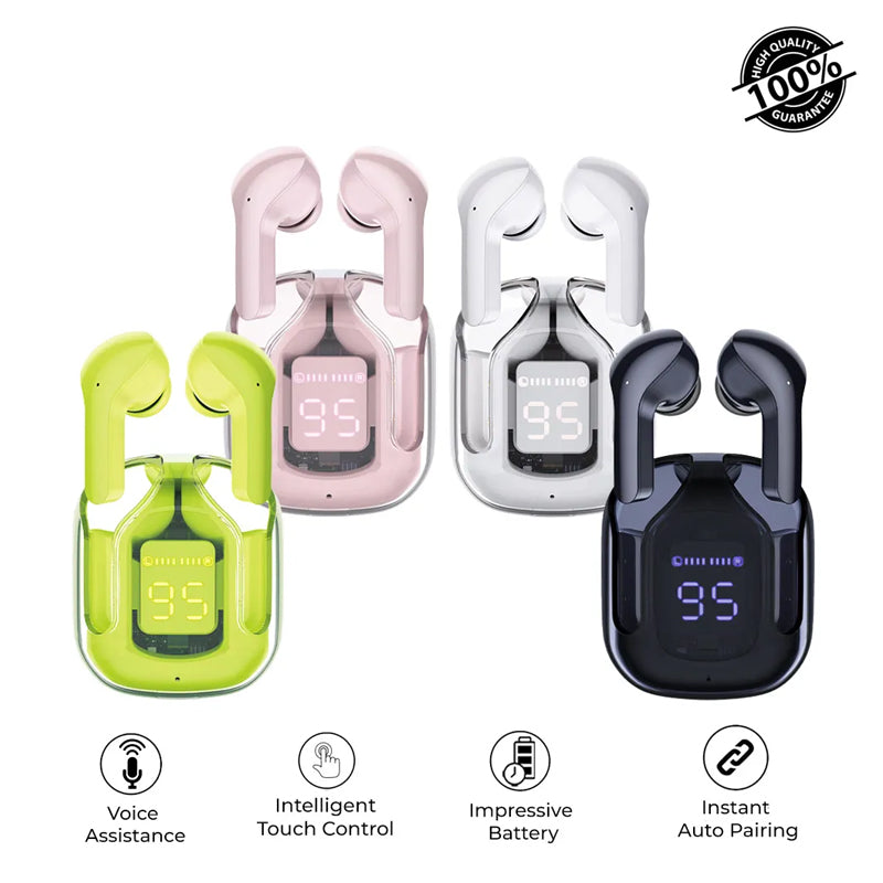Air31 Wireless Bluetooth Earbuds – Transparent Crystal Design, Touch Control & HD Sound
