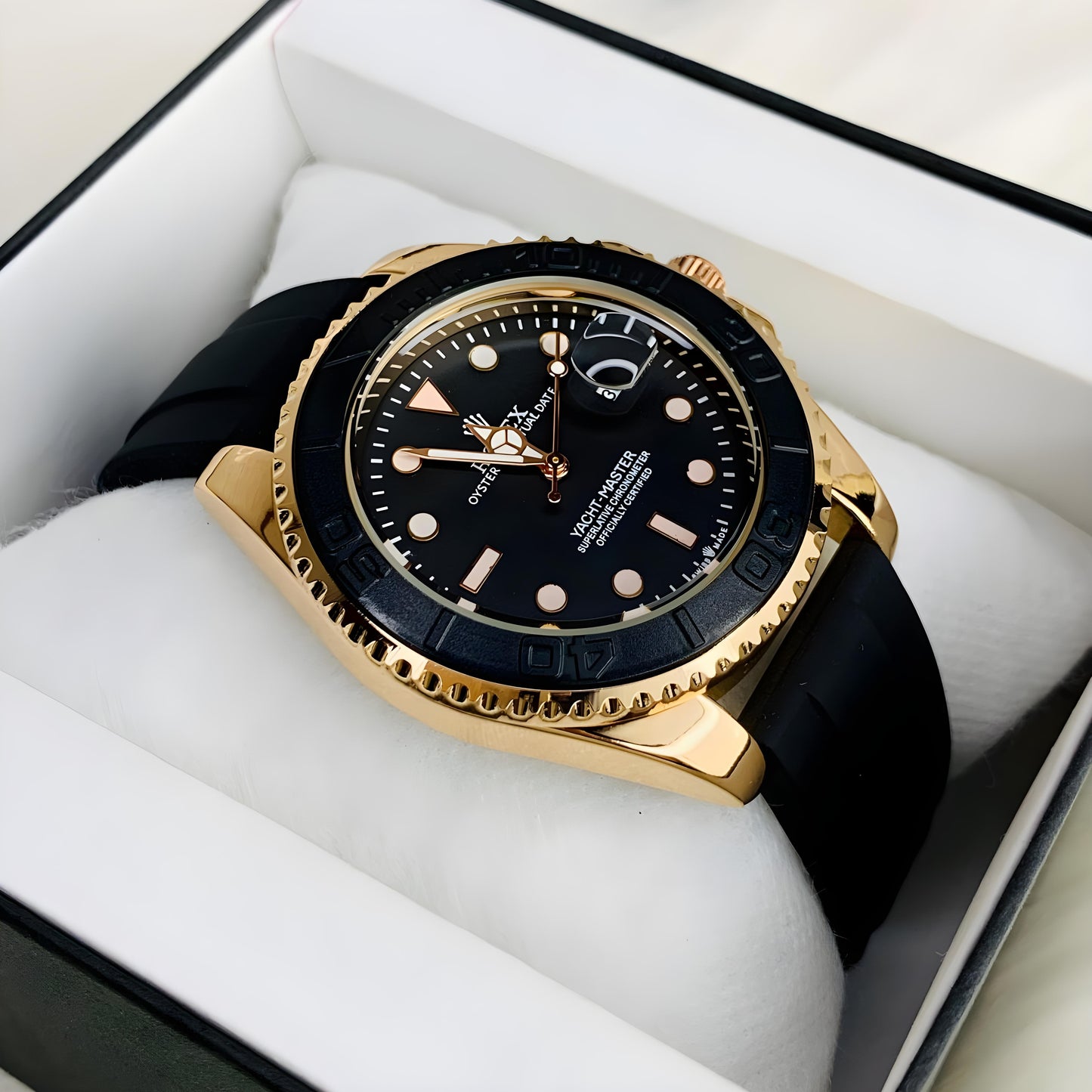 Luxury Rolex Style Men’s Watch 2025 – Adjustable Rubber Strap | Heavy Lock | Stainless Steel Bezel